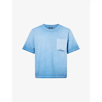 Amiri Mens Sapphire Faded Pocket Box Cotton-jersey T-shirt In Blue