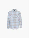 Amiri Mens Sea Blue Shotgun Distressed Regular-fit Cotton Flannel Shirt In Sea Blue
