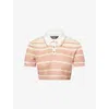 Amiri Mens Dusk Pink Stripe Cropped Knitted Polo Shirt In Pink