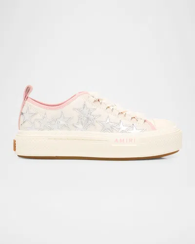 Amiri Metallic Stars Court Low Leather Low-top Sneakers In White