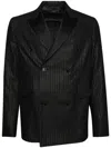 Amiri Double-breasted Lurex Pinstriped Blazer With Satin Lapel In 黑色