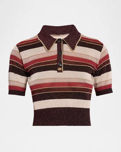 Amiri Metallic Striped Short-sleeve Crop Polo Shirt In Multi