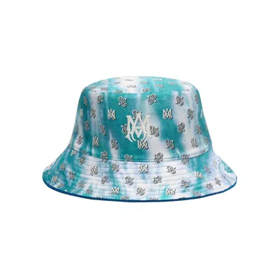 Pre-owned Amiri Micro Paisley Tie Dye Silk Reversible Bucket Hat 'aqua' | Blue | Men's Size Onesize