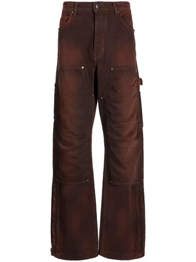 Amiri Mid-rise Cotton Jacquard Trousers In Brown