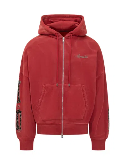 Amiri Mini Bones Graphic Hoodie With Kangaroo Pockets In Red