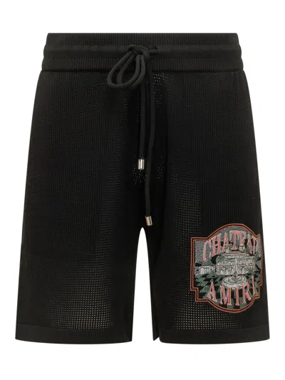 Amiri Mini Casual Shorts With Decorative Front Embroidery In Black
