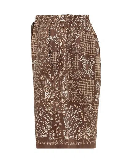 Amiri Mini Check Silk Shorts In Brown