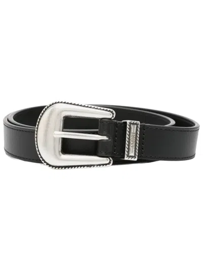 Amiri Mini Leather Belt With Logo-engraved Tip In Black