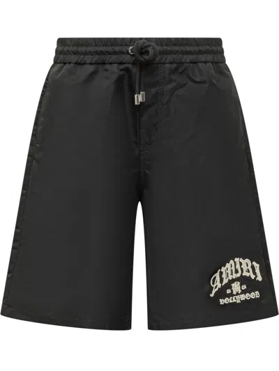 Amiri Mini Shorts With Front Embroidery In Black