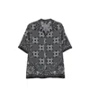 Amiri Silk Bowling Shirt With Cuban Collar And All-over Geometric Print In Gray