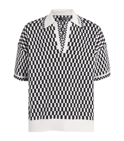 Amiri Mohair Checkerboard Polo Shirt In Black