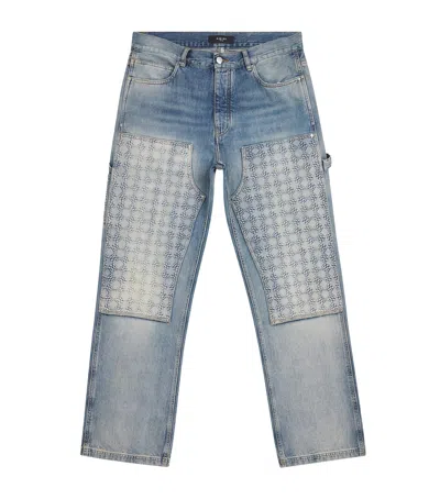 Amiri Monogram-debossed Straight Jeans In Blue