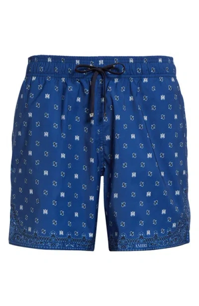 Amiri Monogram Paisley Swim Trunks In Blue
