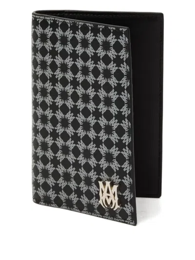 Amiri Monogram Pattern Leather Passport Holder In Black
