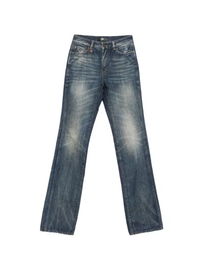 Amiri Monogram-charm Whiskered Straight-leg Jeans In Blue