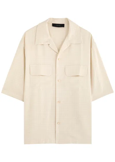 Amiri Monogrammed-jacquard Satin Shirt In Beige