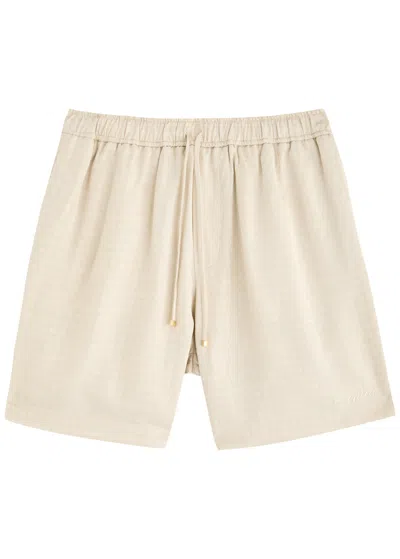 Amiri Monogrammed-jacquard Satin Shorts In Beige