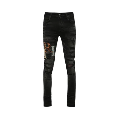 Pre-owned Amiri Multi Leather Staggered Logo Jean 'faded Black' | Men's Size 29
