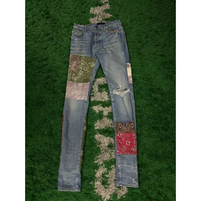 Pre-owned Amiri Multi Patch Jeans Used 33 In Blue