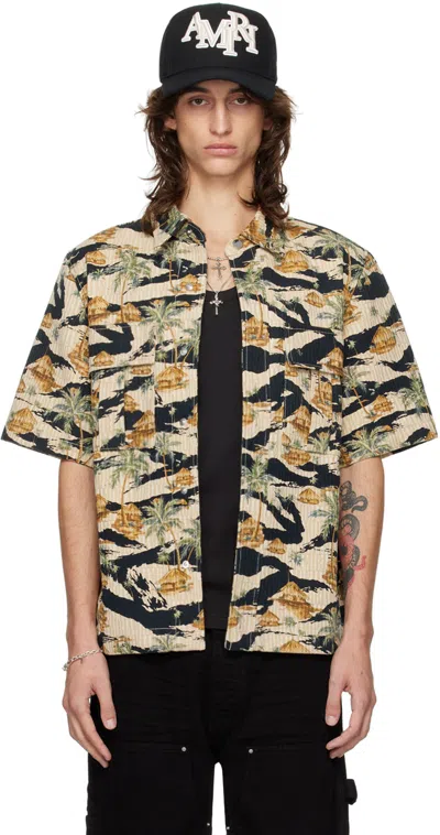 Amiri Multicolor Repeat Palm Denim Shirt In Mojave Desert