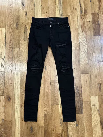 Pre-owned Amiri Mx1 Black Leather Black Denim Jeans Size 30