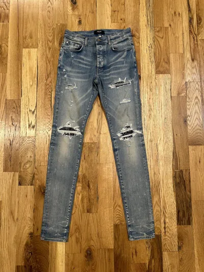 Pre-owned Amiri Mx1 Black Paisley Blue Denim Jeans Size 31