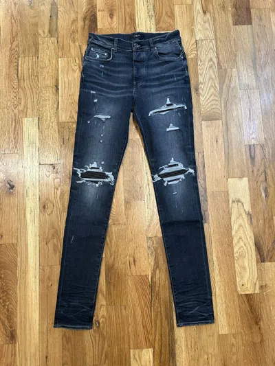 Pre-owned Amiri Mx1 Black Patches Gray Denim Jeans Size 32 In Grey