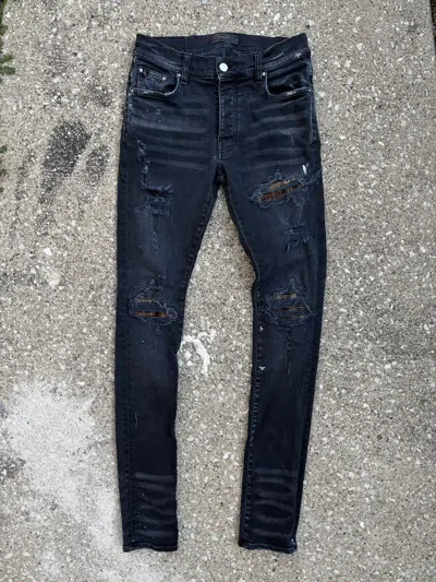 Pre-owned Amiri Mx1 “brown Plaid” Black Denim Jeans Size 28