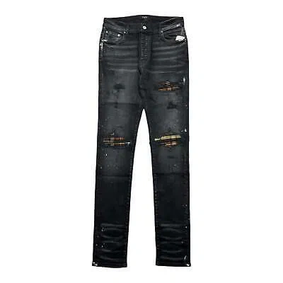 Pre-owned Amiri Mx1 Brown Plaid Patch Jeans Aged Black