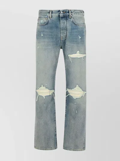 Amiri Straight Leg Mid-rise Distressed Trousers In Gray