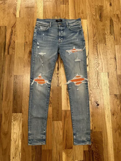 Pre-owned Amiri Mx1 Cracked Orange Blue Denim Jeans Size 32