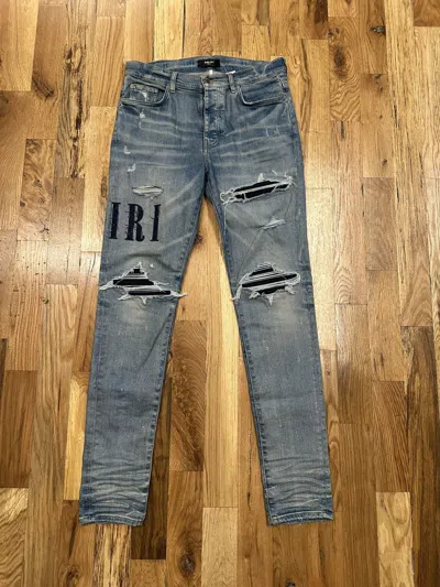 Pre-owned Amiri Mx1 Denim Spellout Blue Denim Jeans Size 36
