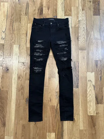 Pre-owned Amiri Mx1 Gray Paisley Black Denim Jeans Size 31