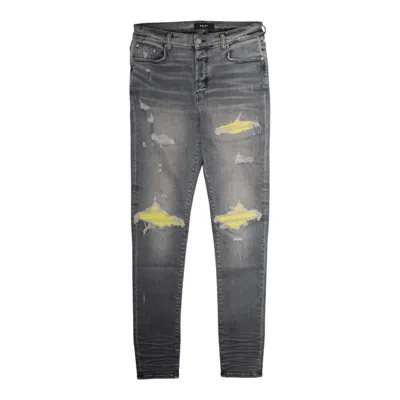 Pre-owned Amiri Mx1 Green Ultra Suede Repair Jeans Grey In Gray