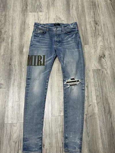 Pre-owned Amiri Mx1 Jeans Appliqué Logo Camo Army Green Patch Blue