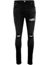 Amiri 'ma Quad Plais Mx1' Black Jeans With Ripped Details On The Front And Decorative Patches In Black