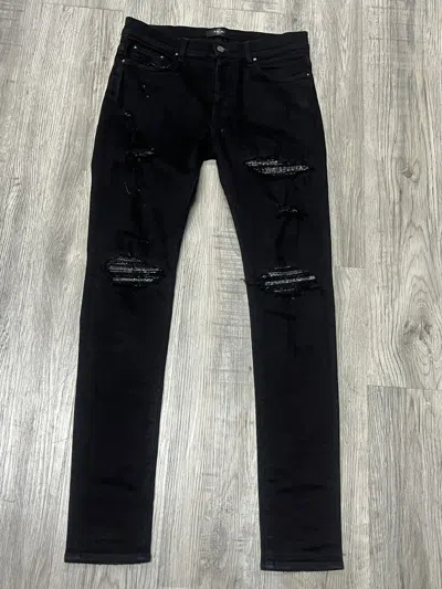 Pre-owned Amiri Mx1 Jeans Black Bandana Patches Black Aged Denim