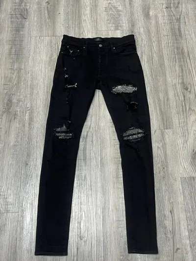 Pre-owned Amiri Mx1 Jeans Black Bandana Patches Black Aged Denim