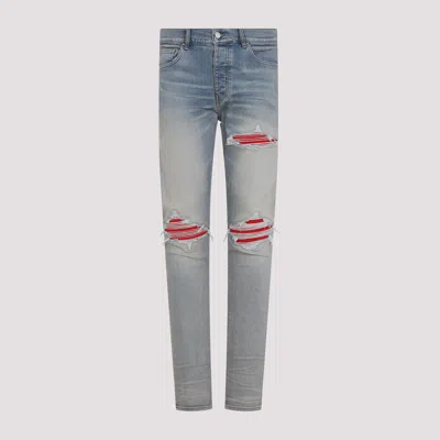Amiri Mx1 Slim Fit Jeans With Distressed Red Accents In Blue