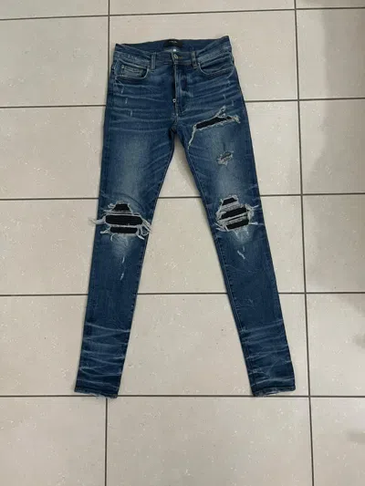 Pre-owned Amiri Mx1 Leather Patch Jeans In Indigo