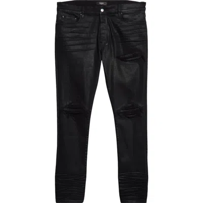 Amiri Mx1 Leather Patched Distressed Waxed Jeans In Black