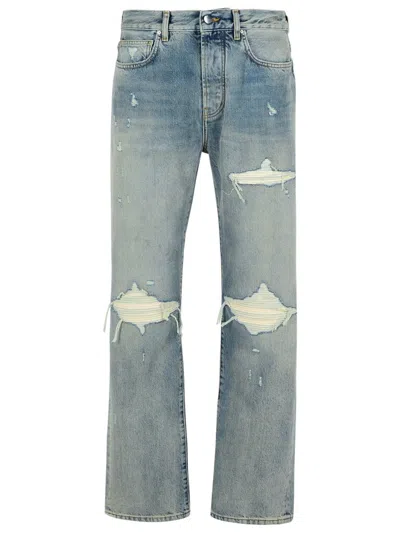 Amiri Distressed Regular Fit Five-pocket Trousers In Blue