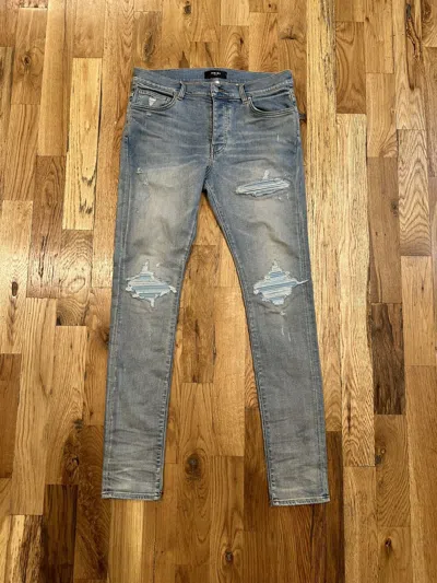 Pre-owned Amiri Mx1 Light Blue Suede Blue Denim Jeans Size 33