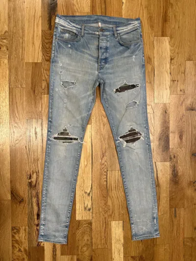 Pre-owned Amiri Mx1 Light Camo Blue Denim Jeans Size 34