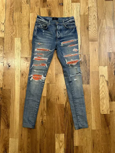 Pre-owned Amiri Mx1 Orange Paisley Blue Denim Jeans Size 30