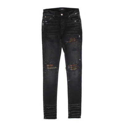 Pre-owned Amiri Mx1 Plaid Aged Black Straight-fit Jeans Size 34 $1090