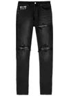 Amiri Slim Fit Distressed Trousers With Rivet Detailing In Black