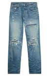 Amiri Men Blue Jeans With Ripped Details On The Front And Logo Patch On The Rear In Denim Man In Blue