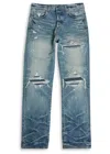 Amiri Men Blue Jeans With Ripped Details On The Front And Logo Patch On The Rear In Denim Man