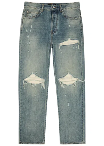 Amiri Mx1 Ripped Straight-leg Jeans In Blue Denim Other